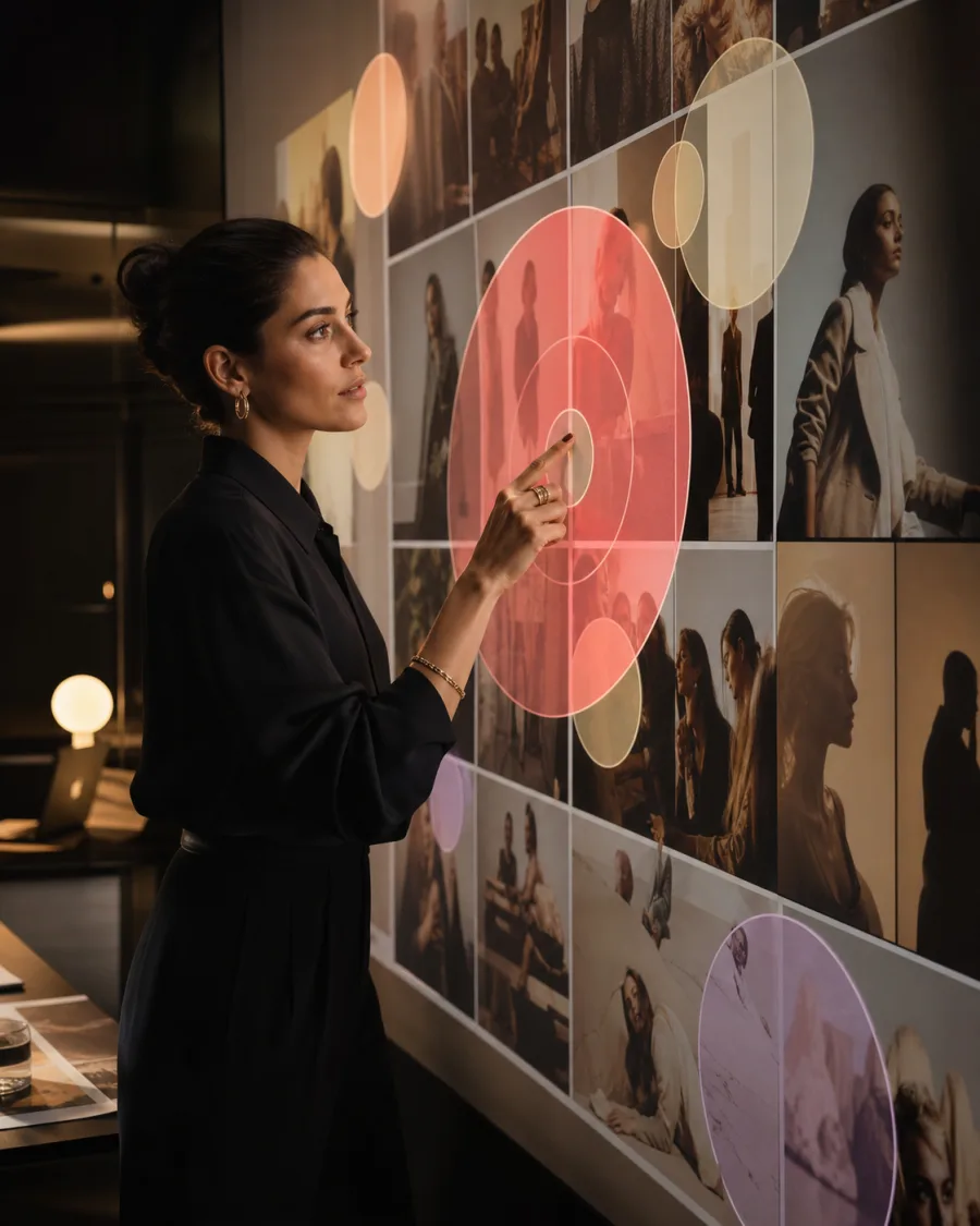 Female media strategist directing a creative advertising campaign
